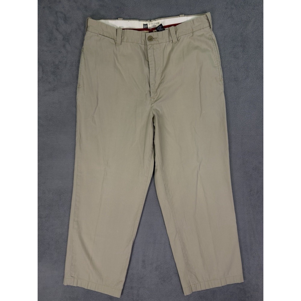 Gap Pants Mens 34x30 Tan Khaki Clean Cut Straight Leg Flat Front 100% Cotton